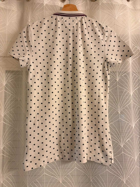 Polo Tommy Hilfiger Femme - Blanc à Motif Noir - Taille S