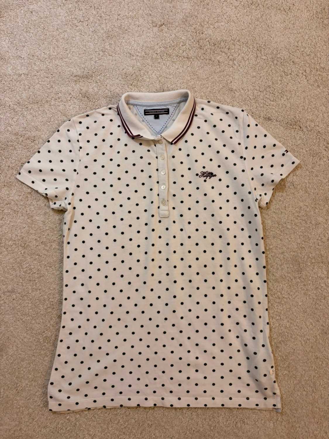 Polo Tommy Hilfiger Femme - Blanc à Motif Noir - Taille S