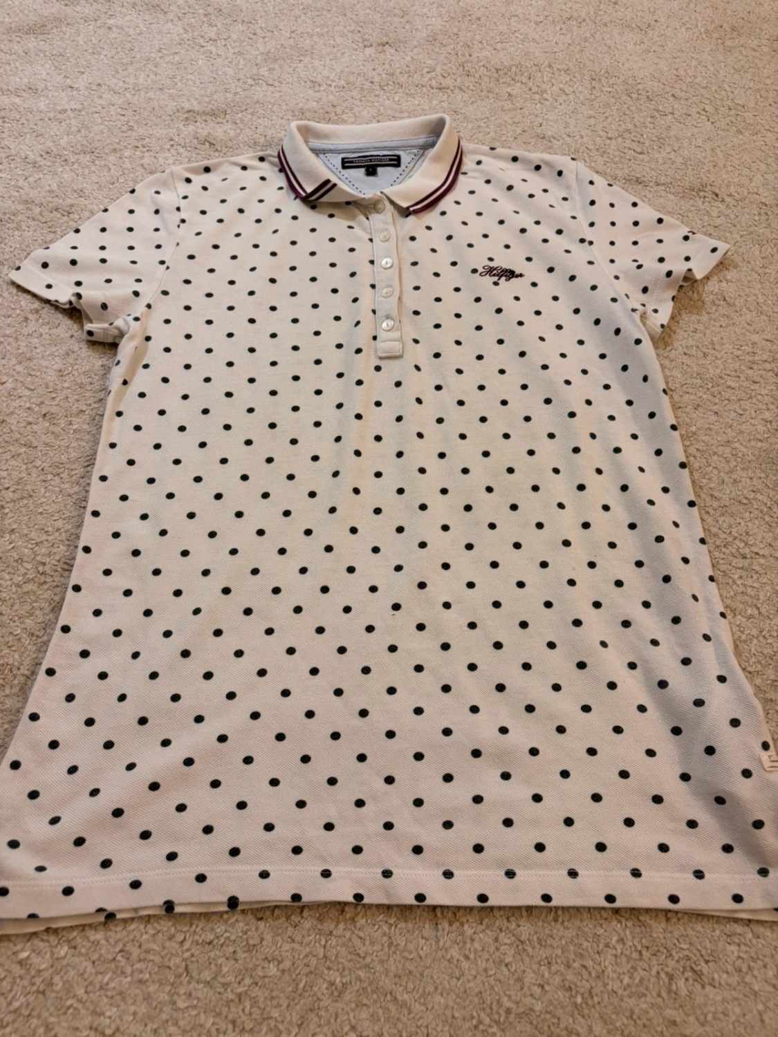 Polo Tommy Hilfiger Femme - Blanc à Motif Noir - Taille S