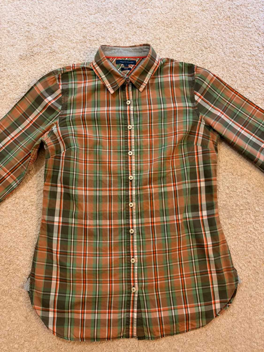 Chemise Tommy Hilfiger Femme Fitted - Carreaux Kaki/Marron/Vert/Rouge - Taille 6