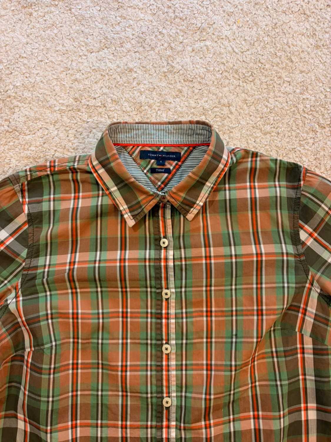 Chemise Tommy Hilfiger Femme Fitted - Carreaux Kaki/Marron/Vert/Rouge - Taille 6