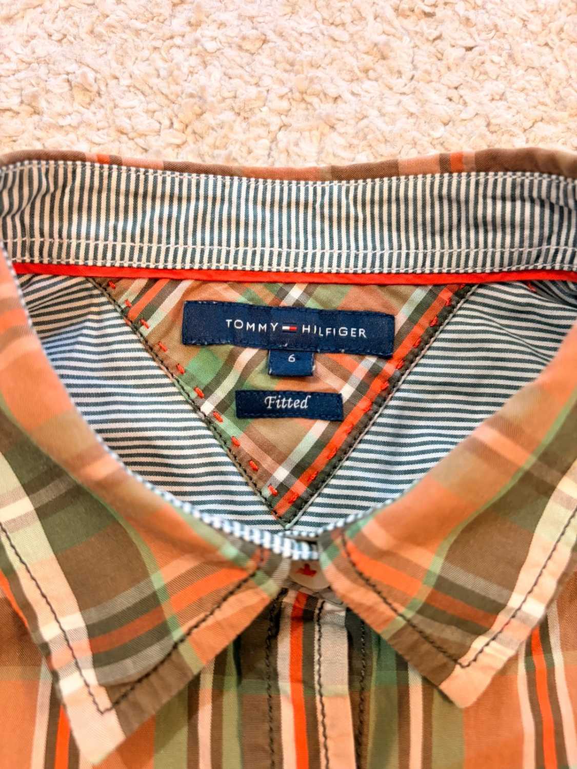 Chemise Tommy Hilfiger Femme Fitted - Carreaux Kaki/Marron/Vert/Rouge - Taille 6
