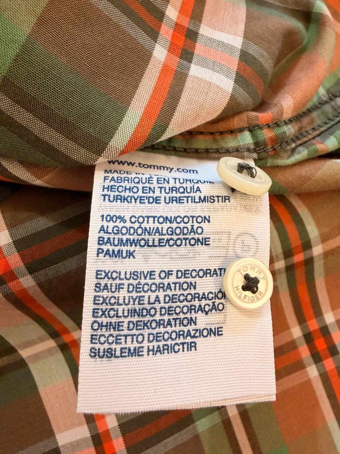 Chemise Tommy Hilfiger Femme Fitted - Carreaux Kaki/Marron/Vert/Rouge - Taille 6