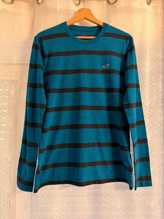 🔵 T-shirt Hollister Manches Longues à Rayures Bleu/Noir - California Cool