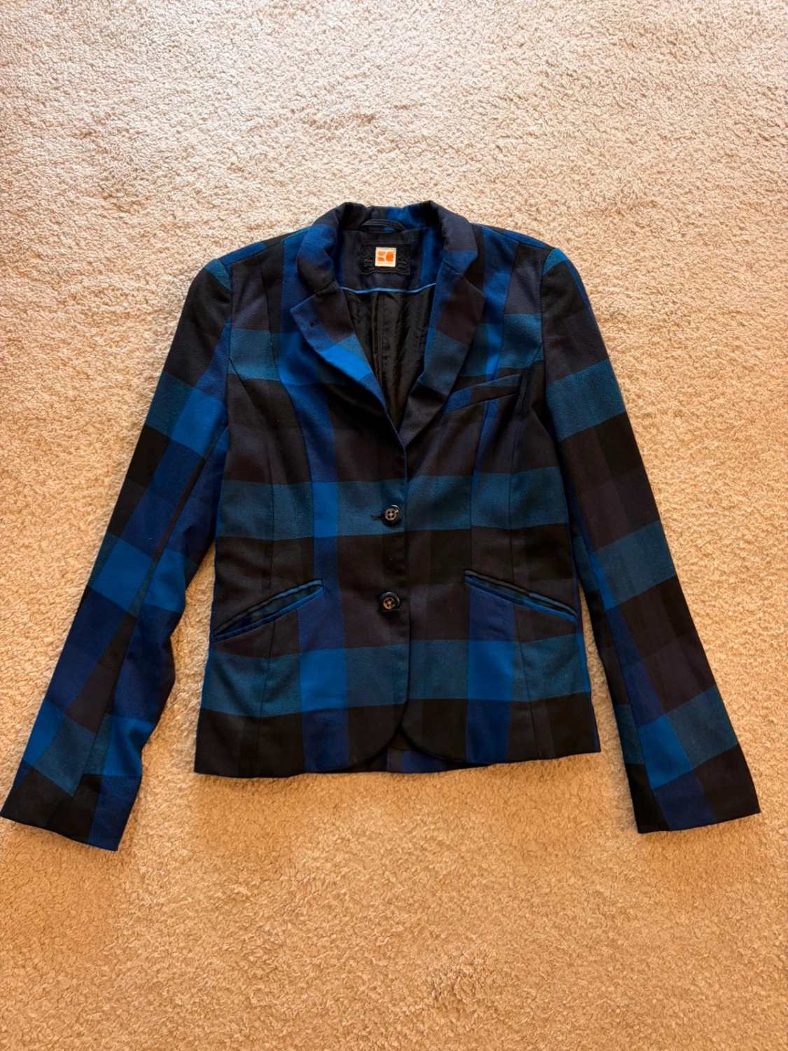Blazer Boss Orange à Carreaux Noir/Bleu Marine - Décontracté Chic