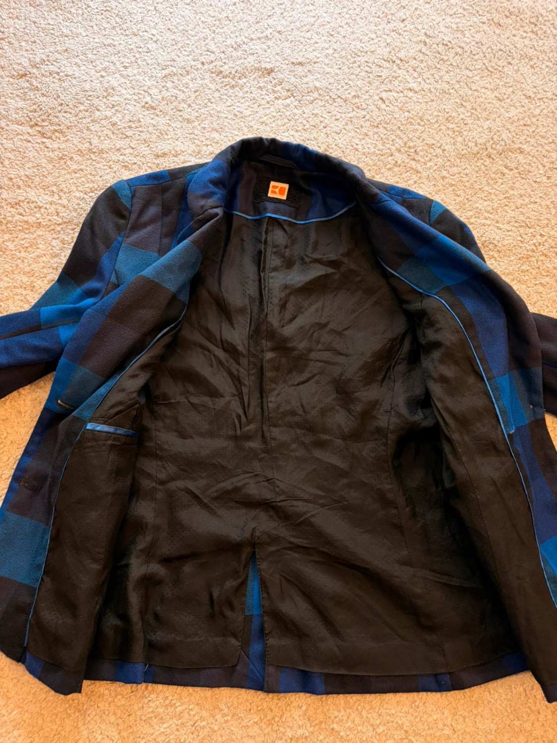 Blazer Boss Orange à Carreaux Noir/Bleu Marine - Décontracté Chic