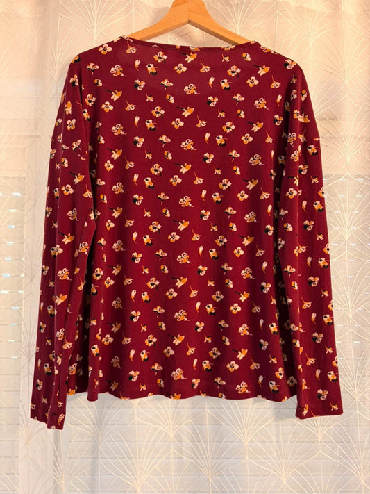 T-shirt rouge à motifs floraux orange, vêtement seconde main mode féminine