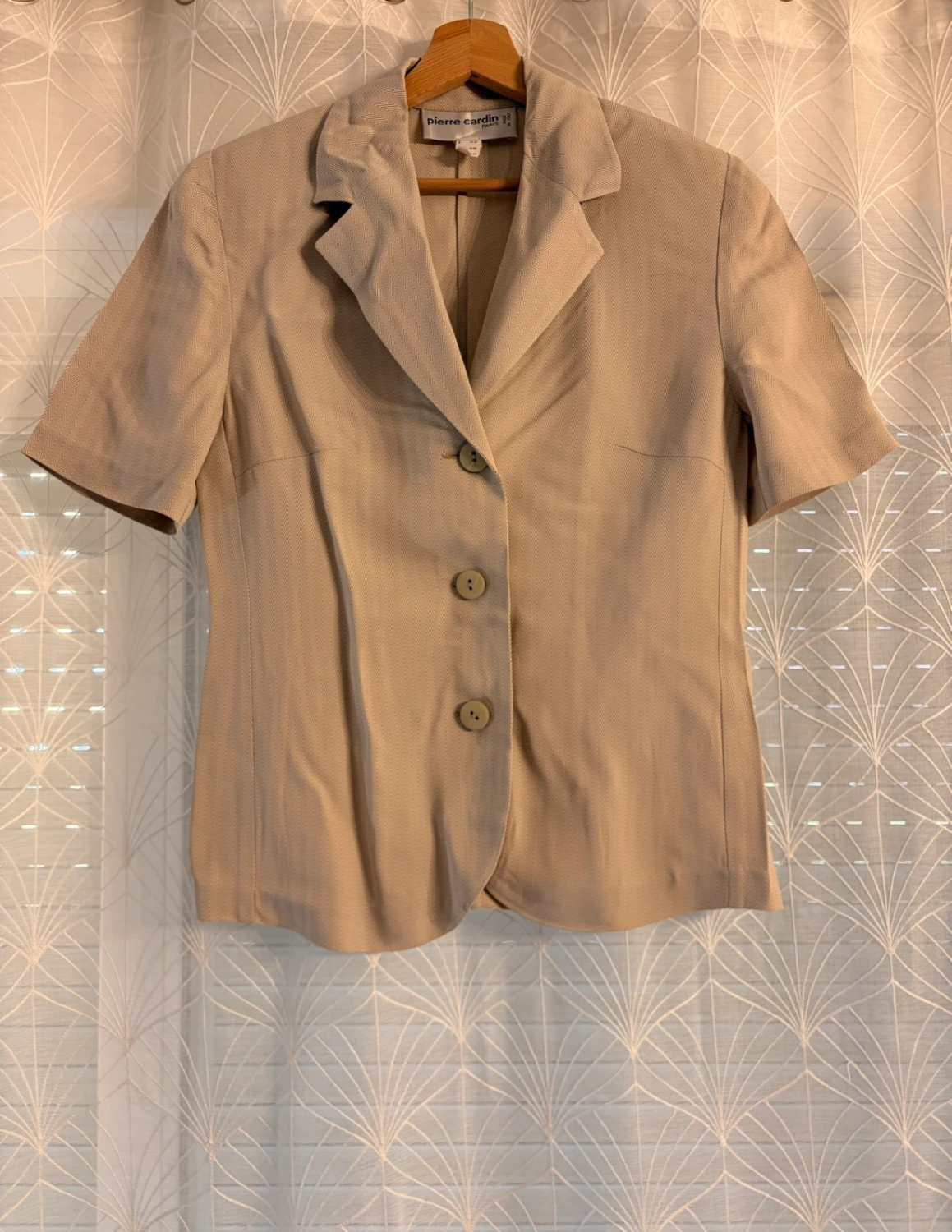 Blazer Pierre Cardin Manches Courtes Kaki/Blanc - Rétro & Distingué