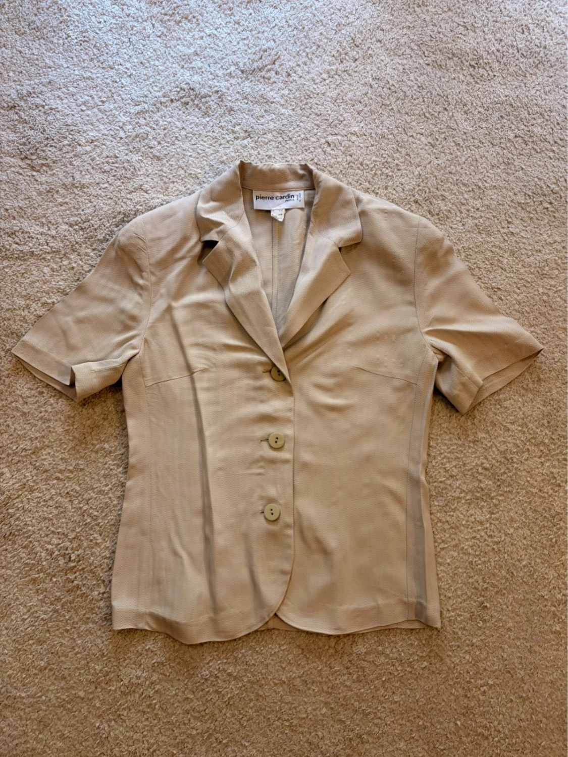 Blazer Pierre Cardin Manches Courtes Kaki/Blanc - Rétro & Distingué