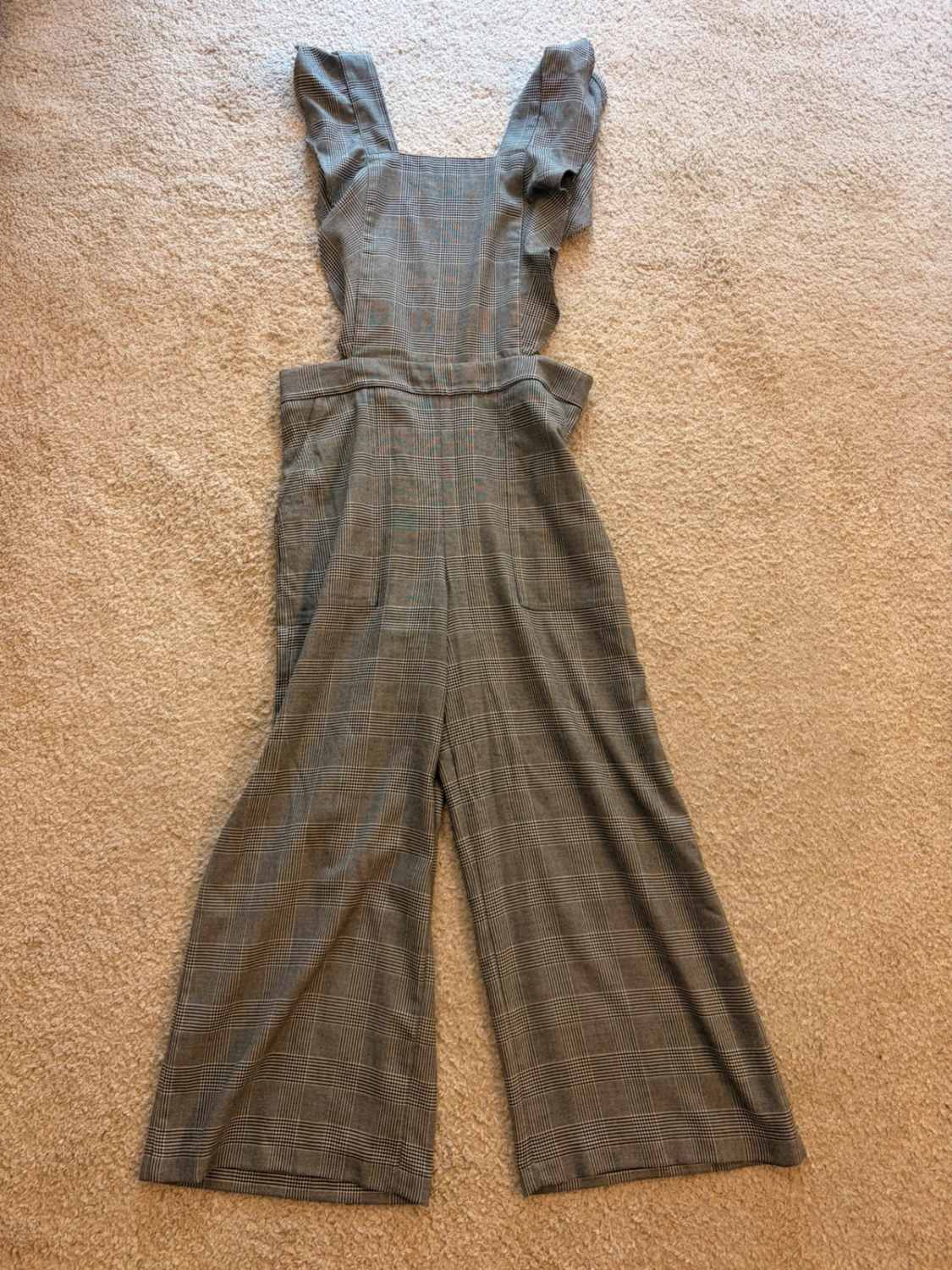 Combinaison Salopette Zara Carreaux Prince de Galles Bretelles Volantées – Femme – Taille M