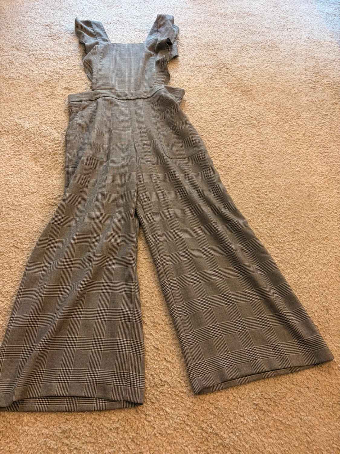 Combinaison Salopette Zara Carreaux Prince de Galles Bretelles Volantées – Femme – Taille M