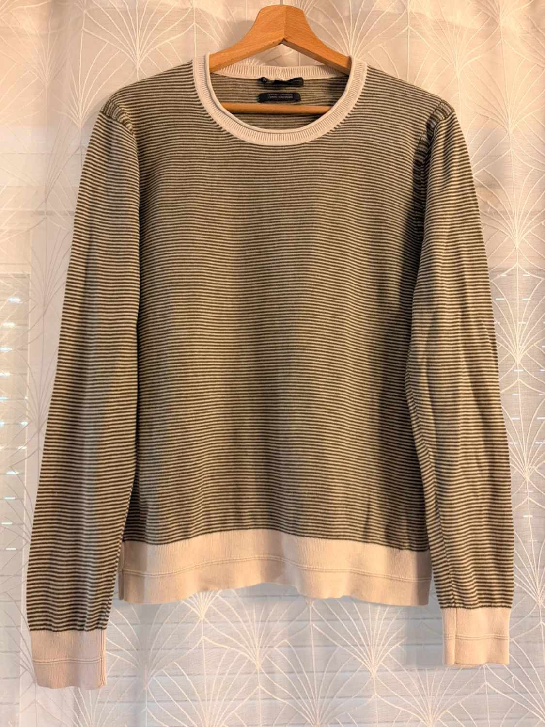 Sweat Armani Exchange à Rayures Kaki/Blanc Cachemire - Confort Noble