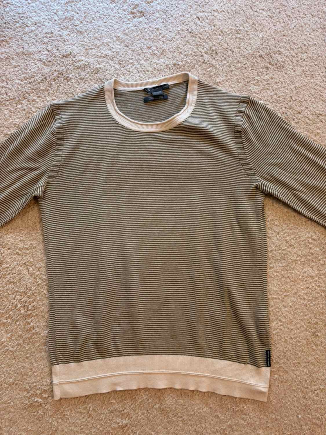 Sweat Armani Exchange à Rayures Kaki/Blanc Cachemire - Confort Noble