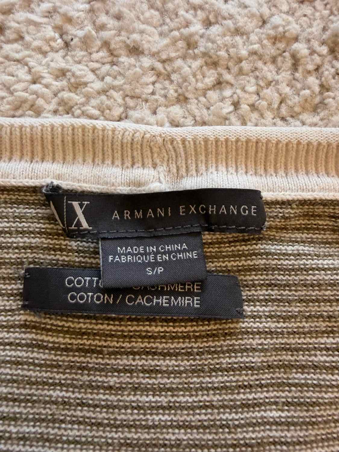 Sweat Armani Exchange à Rayures Kaki/Blanc Cachemire - Confort Noble