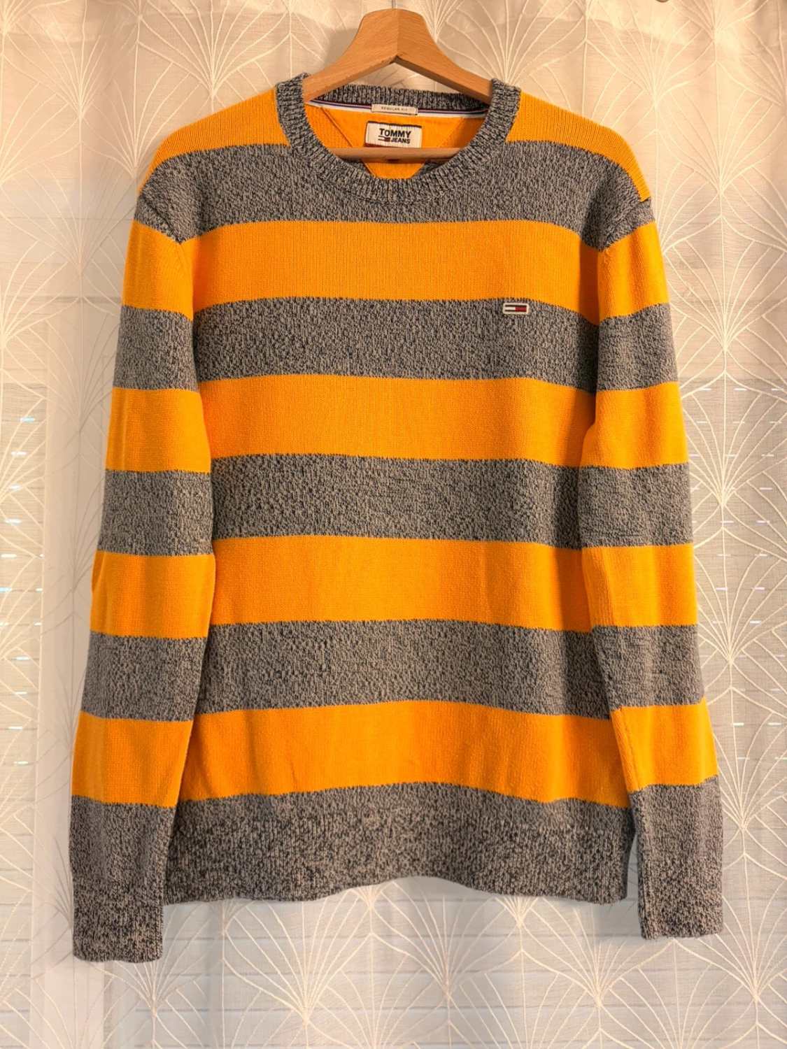 💛Sweat Tommy Jeans à Rayures Gris/Jaune - Relaxed Fit & Confortable