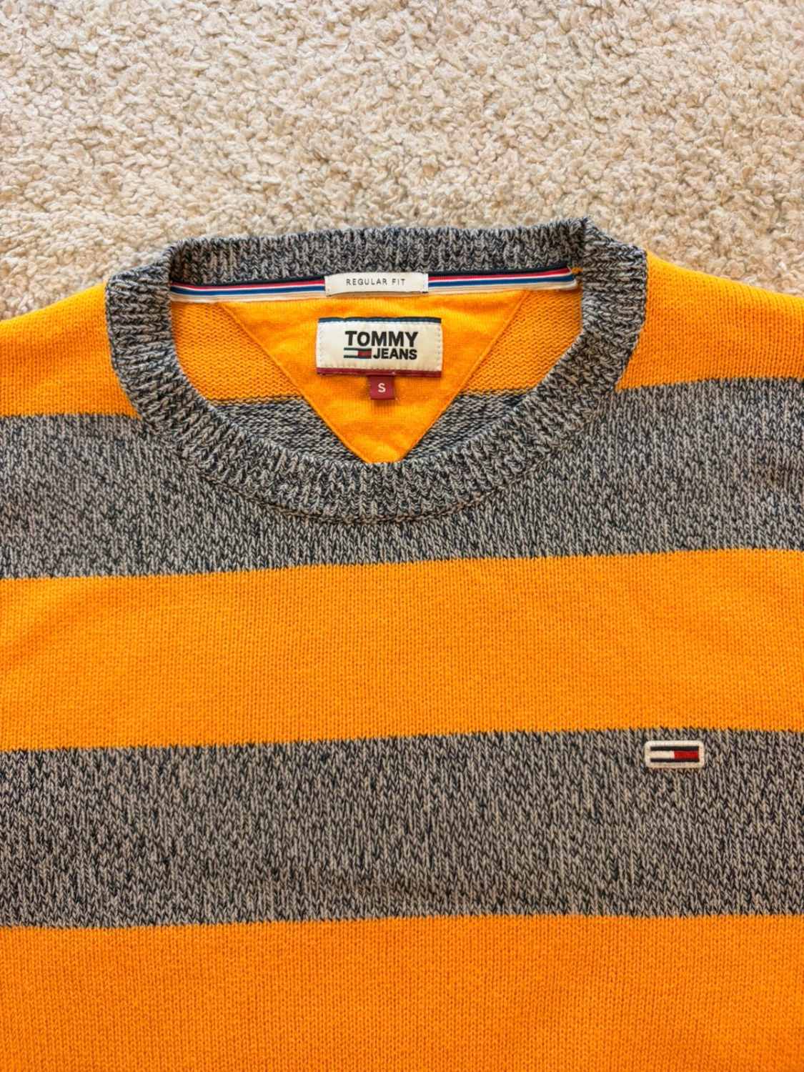 💛Sweat Tommy Jeans à Rayures Gris/Jaune - Relaxed Fit & Confortable