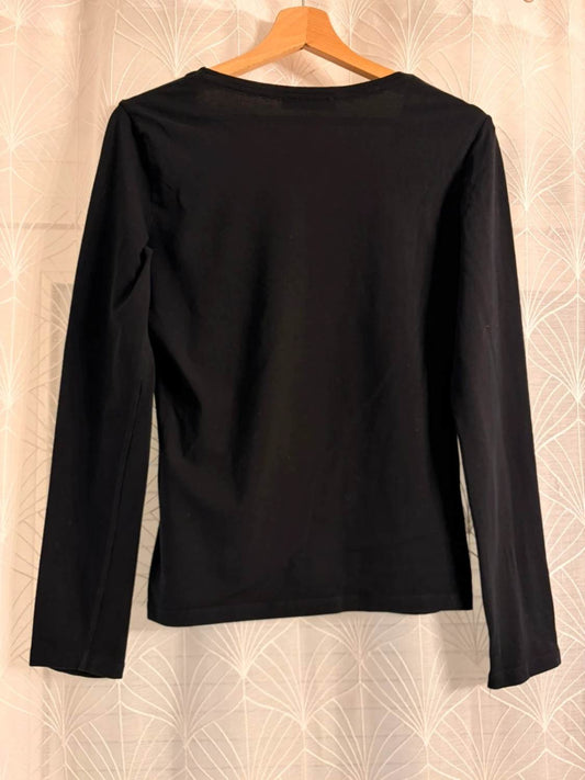 T-shirt noir à manches longues, vêtement d'occasion mode seconde main