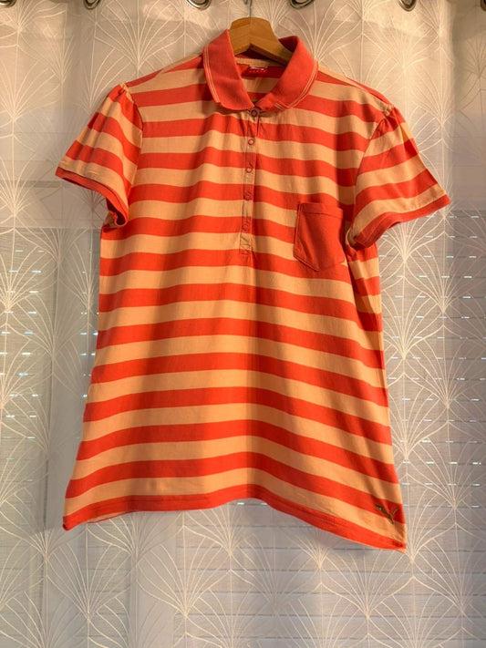 🐚🌸 Polo Puma à Rayures Beige/Corail - Douceur & Élégance