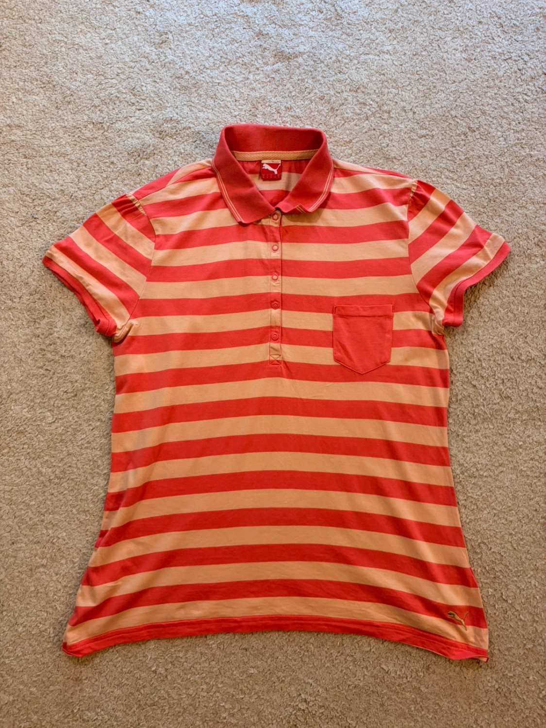 🐚🌸 Polo Puma à Rayures Beige/Corail - Douceur & Élégance