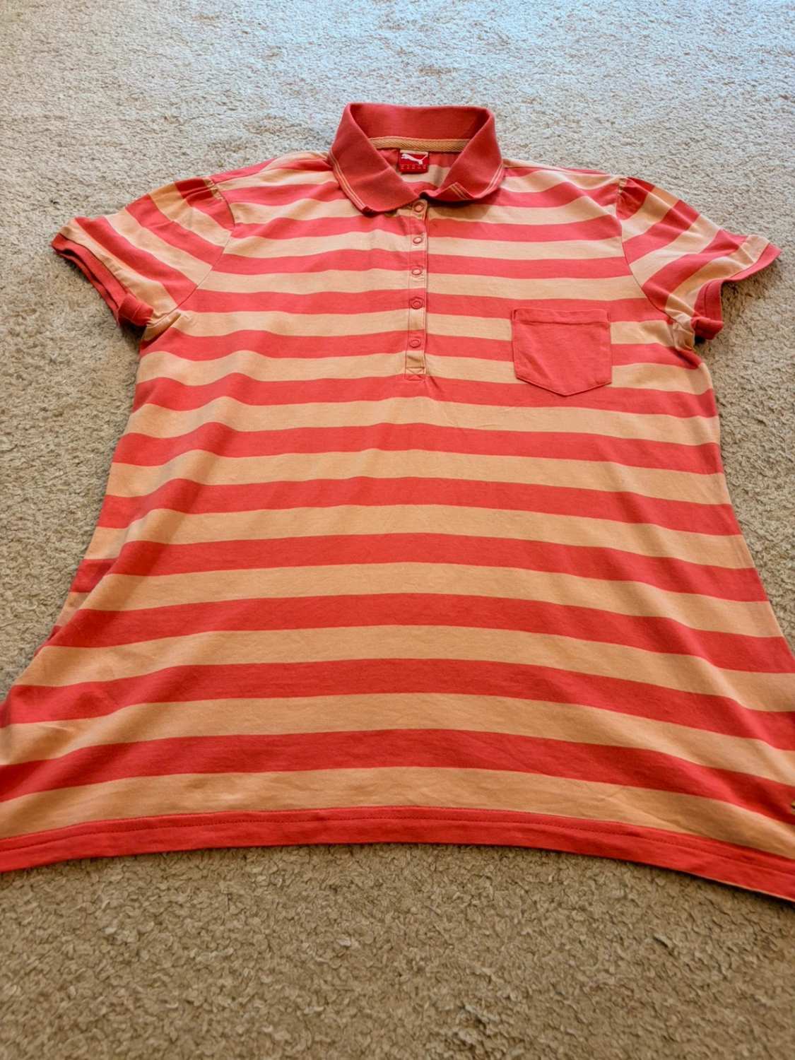 🐚🌸 Polo Puma à Rayures Beige/Corail - Douceur & Élégance