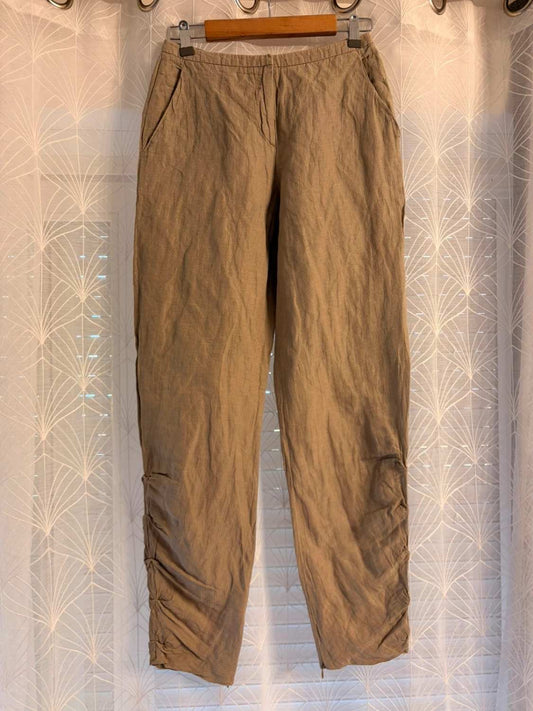 Pantalon Giorgio Armani ligne principale beige taupe 40% lin 39% soie 13% coton 8% acier inoxydable coupe carotte fuselée fronces drapées zips chevilles Made in Italy IT38 XS – Femme | Mode Seconde