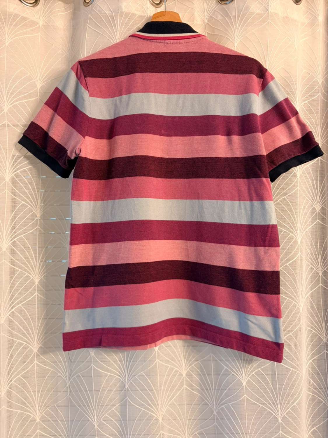 Polo Lacoste Vintage Rayé Rose/Bordeaux/Bleu Marine 100% Coton Piqué – Homme – Taille M (4)
