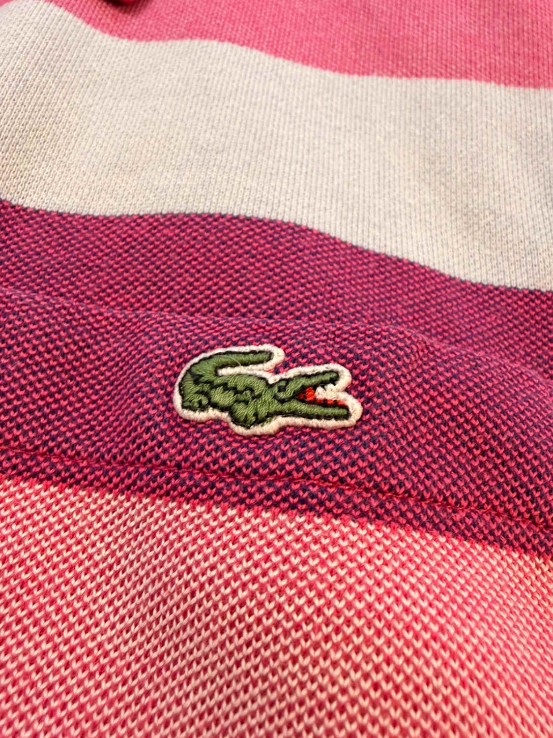 Polo Lacoste Vintage Rayé Rose/Bordeaux/Bleu Marine 100% Coton Piqué – Homme – Taille M (4)
