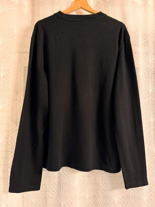 T-shirt noir à manches longues, dos uni, vêtement seconde main mode
