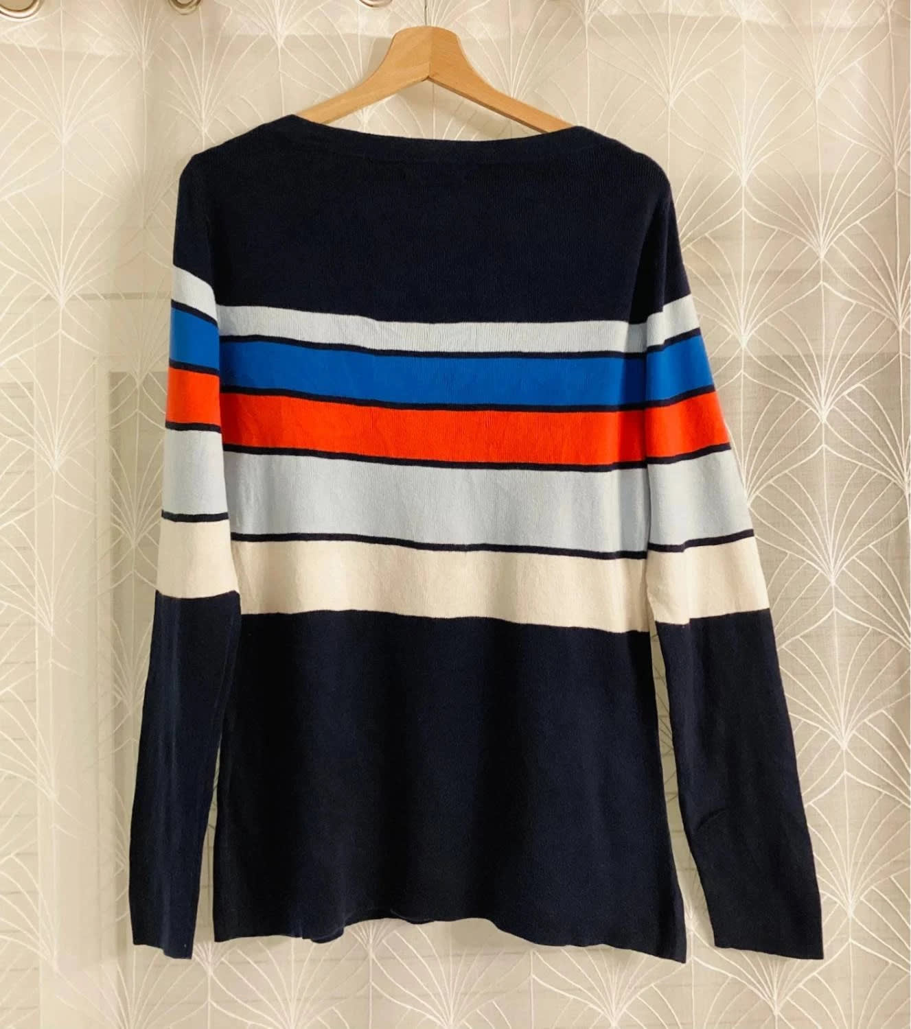 Pull Tommy Hilfiger Rayures Color-Block Marine/Orange/Bleu Col Rond – Femme – Taille L