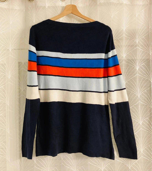 Pull Tommy Hilfiger Rayures Color-Block Marine/Orange/Bleu Col Rond – Femme – Taille L
