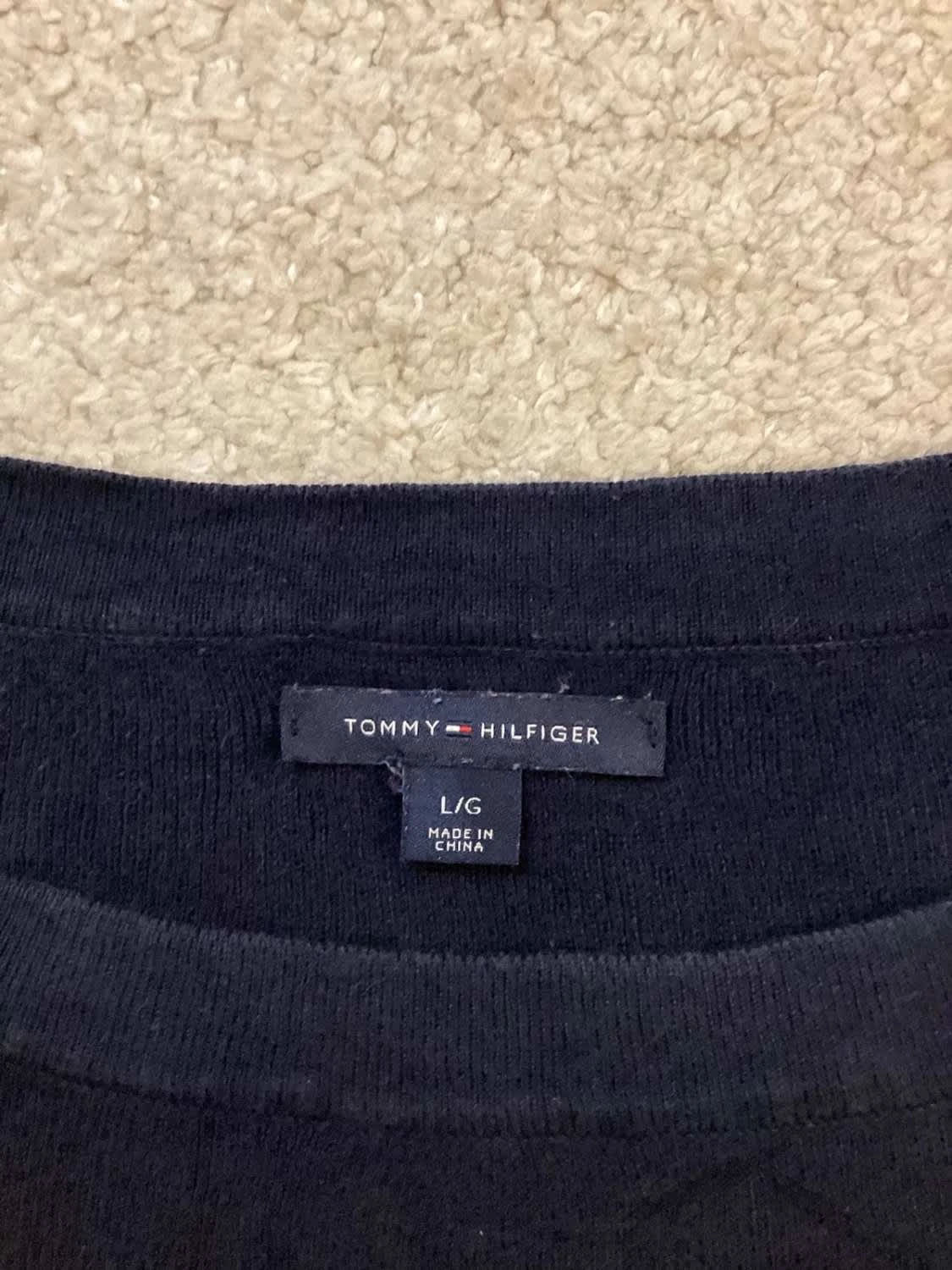 Pull Tommy Hilfiger Rayures Color-Block Marine/Orange/Bleu Col Rond – Femme – Taille L