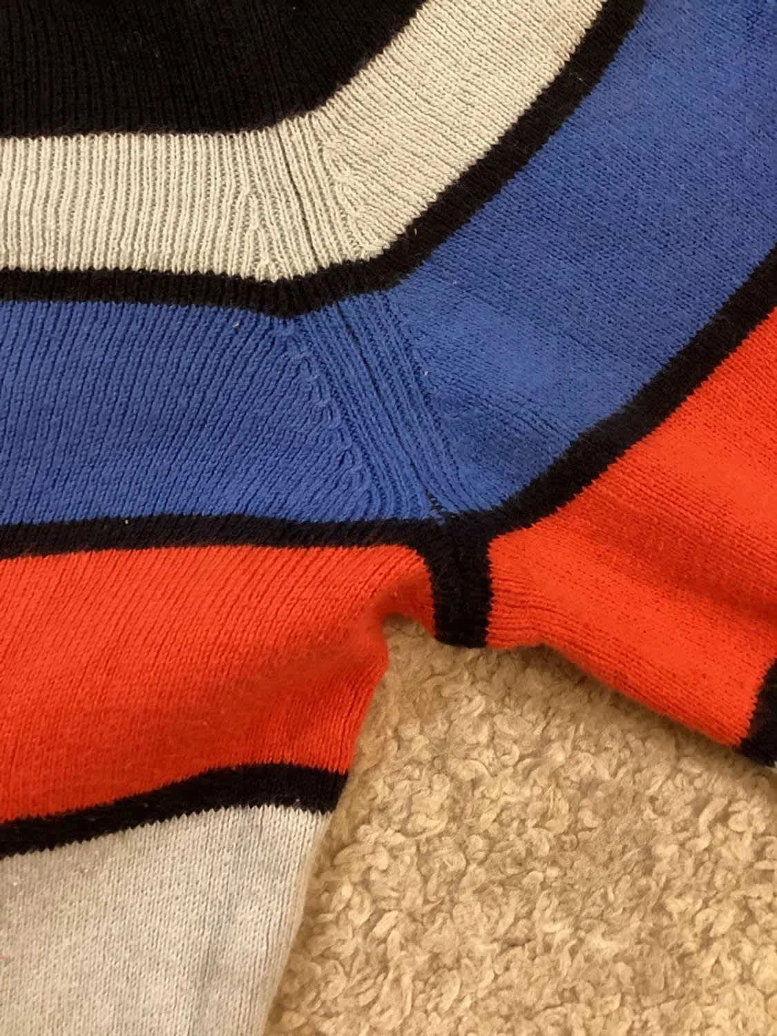 Pull Tommy Hilfiger Rayures Color-Block Marine/Orange/Bleu Col Rond – Femme – Taille L