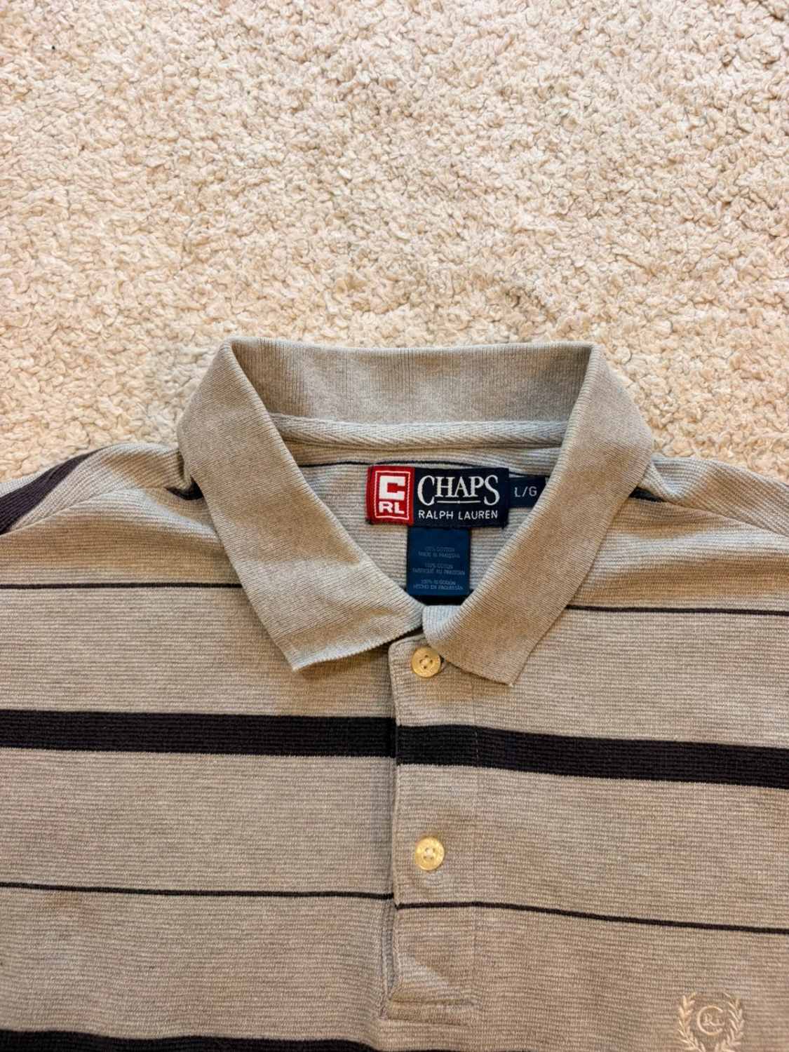 Polo Chaps by Ralph Lauren à Rayures Gris/Marine - Élégance Discrète