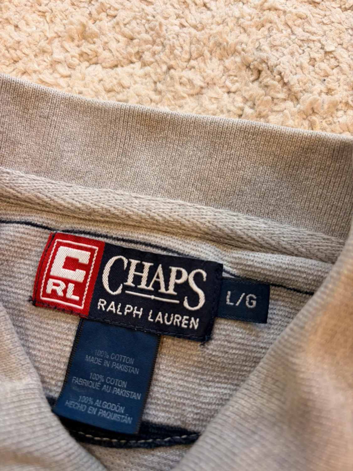 Polo Chaps by Ralph Lauren à Rayures Gris/Marine - Élégance Discrète