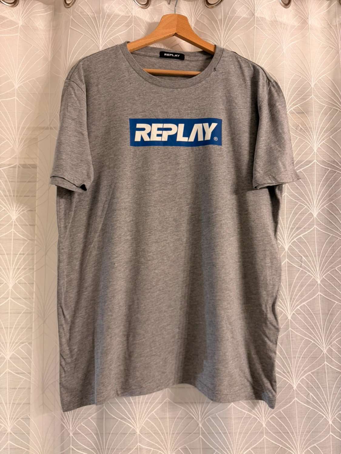 🐺T-shirt Replay Logo Imprimé Gris - Luxe Décontracté Italien