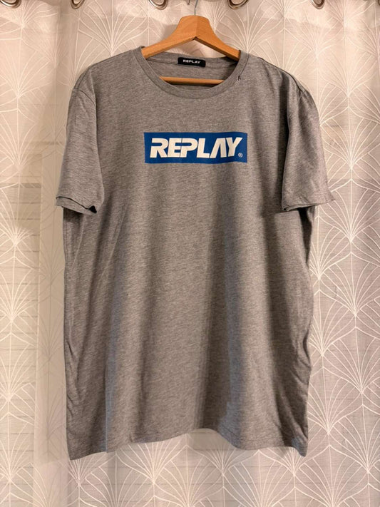 🐺T-shirt Replay Logo Imprimé Gris - Luxe Décontracté Italien