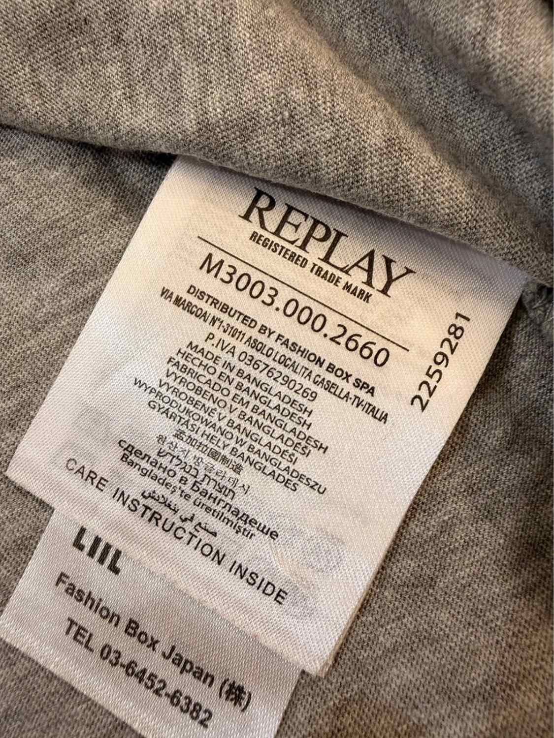 🐺T-shirt Replay Logo Imprimé Gris - Luxe Décontracté Italien