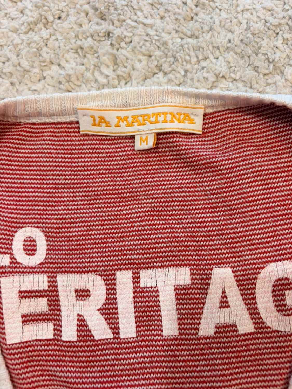 Pull Fin La Martina Polo Heritage Rayures Rouge/Blanc Col V Brodé – Femme – Taille M