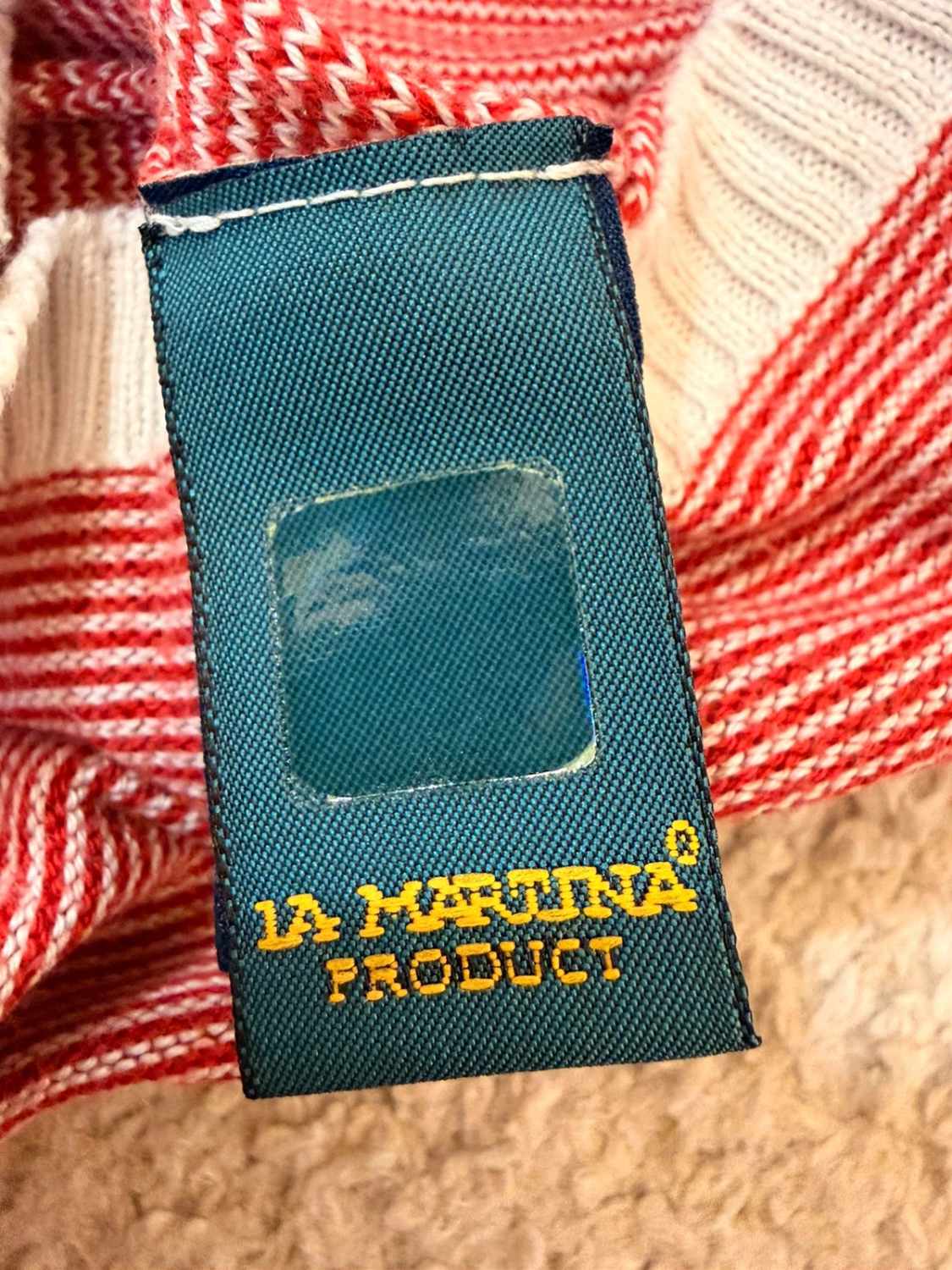 Pull Fin La Martina Polo Heritage Rayures Rouge/Blanc Col V Brodé – Femme – Taille M