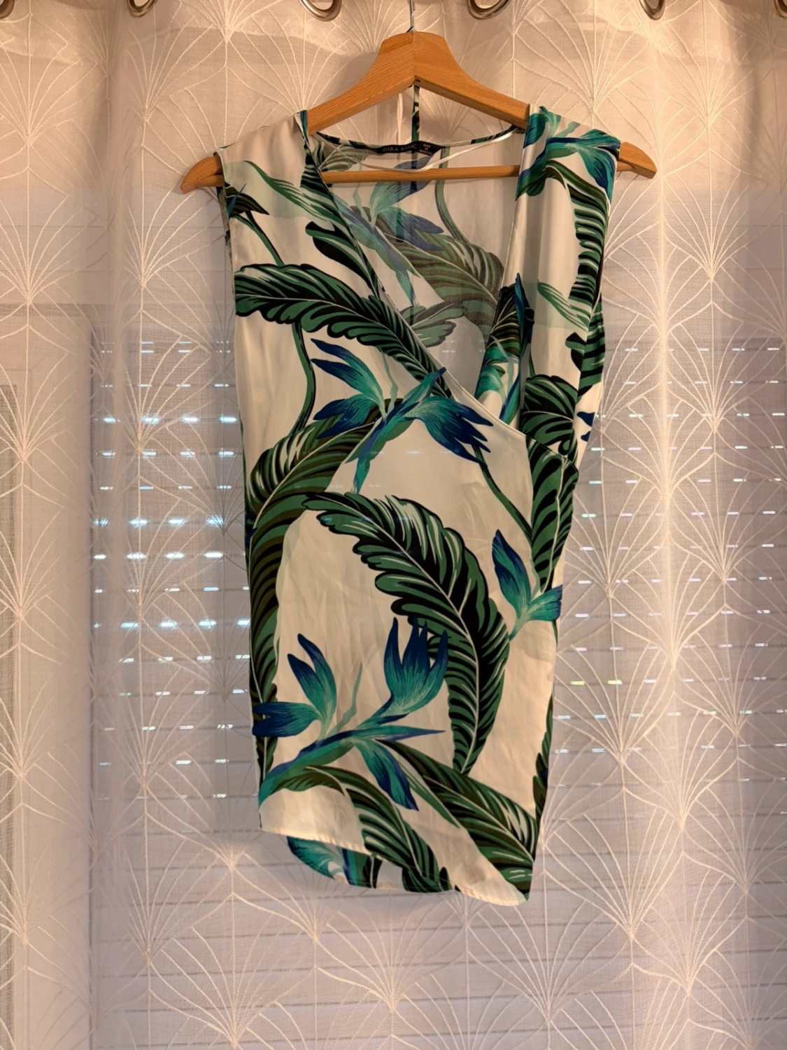 Blouse Zara Basic - Blanc à Motif Vert - Taille M