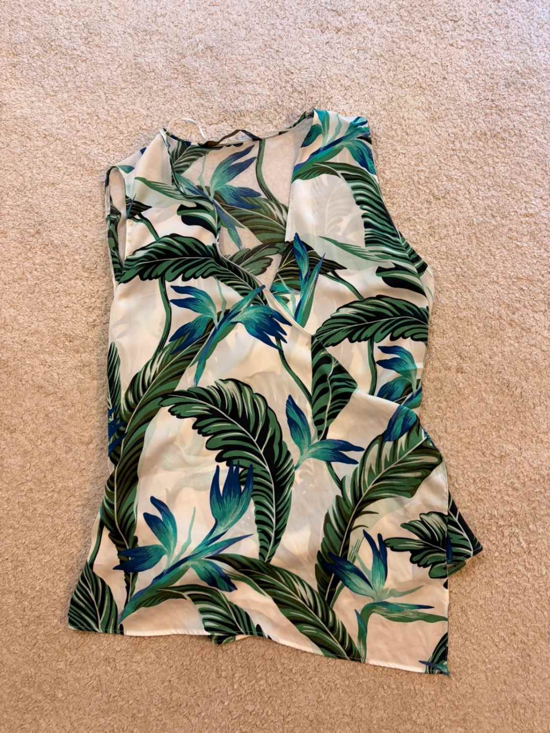 Blouse Zara Basic - Blanc à Motif Vert - Taille M