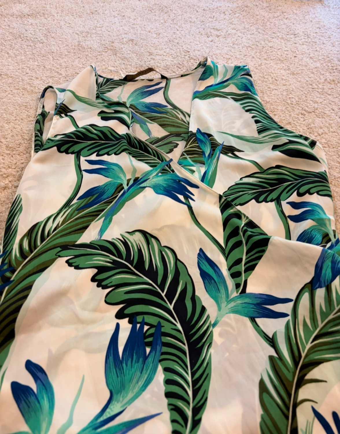 Blouse Zara Basic - Blanc à Motif Vert - Taille M