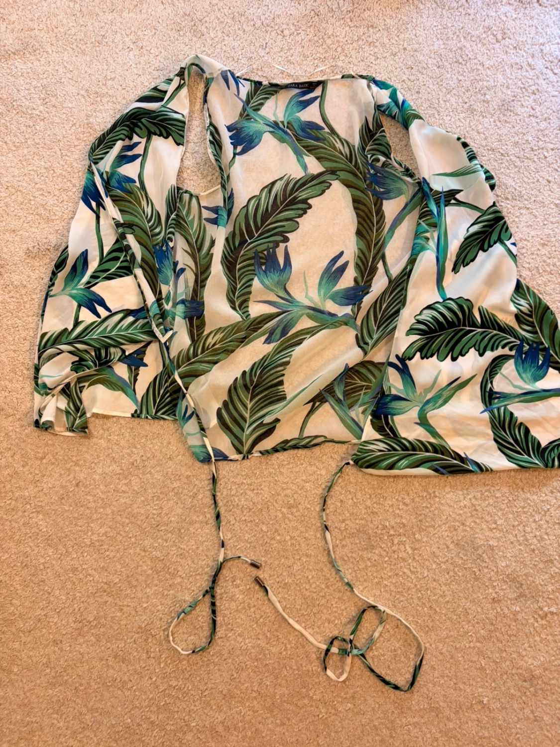 Blouse Zara Basic - Blanc à Motif Vert - Taille M