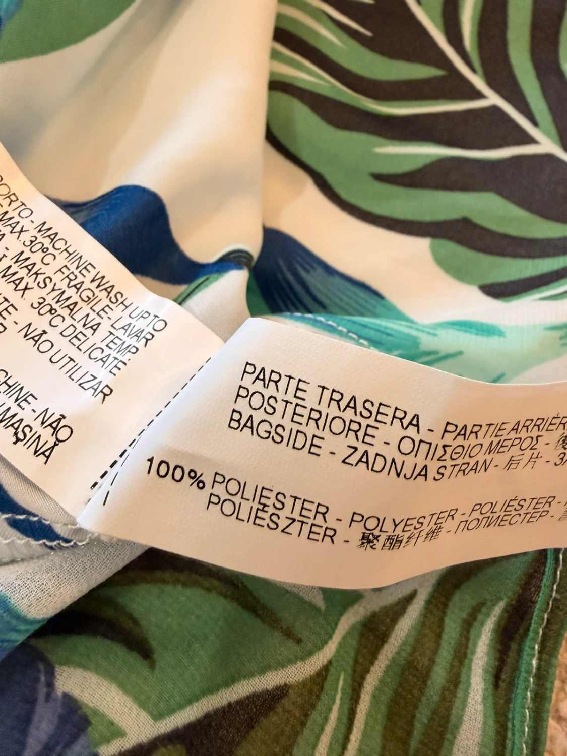 Blouse Zara Basic - Blanc à Motif Vert - Taille M