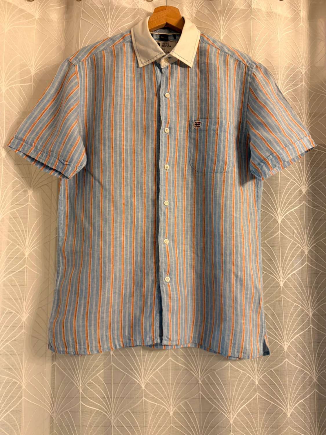 🧡 Chemise Napapijri à Rayures Bleu Clair/Blanc/Orange Lin - Fraîcheur & Voyage