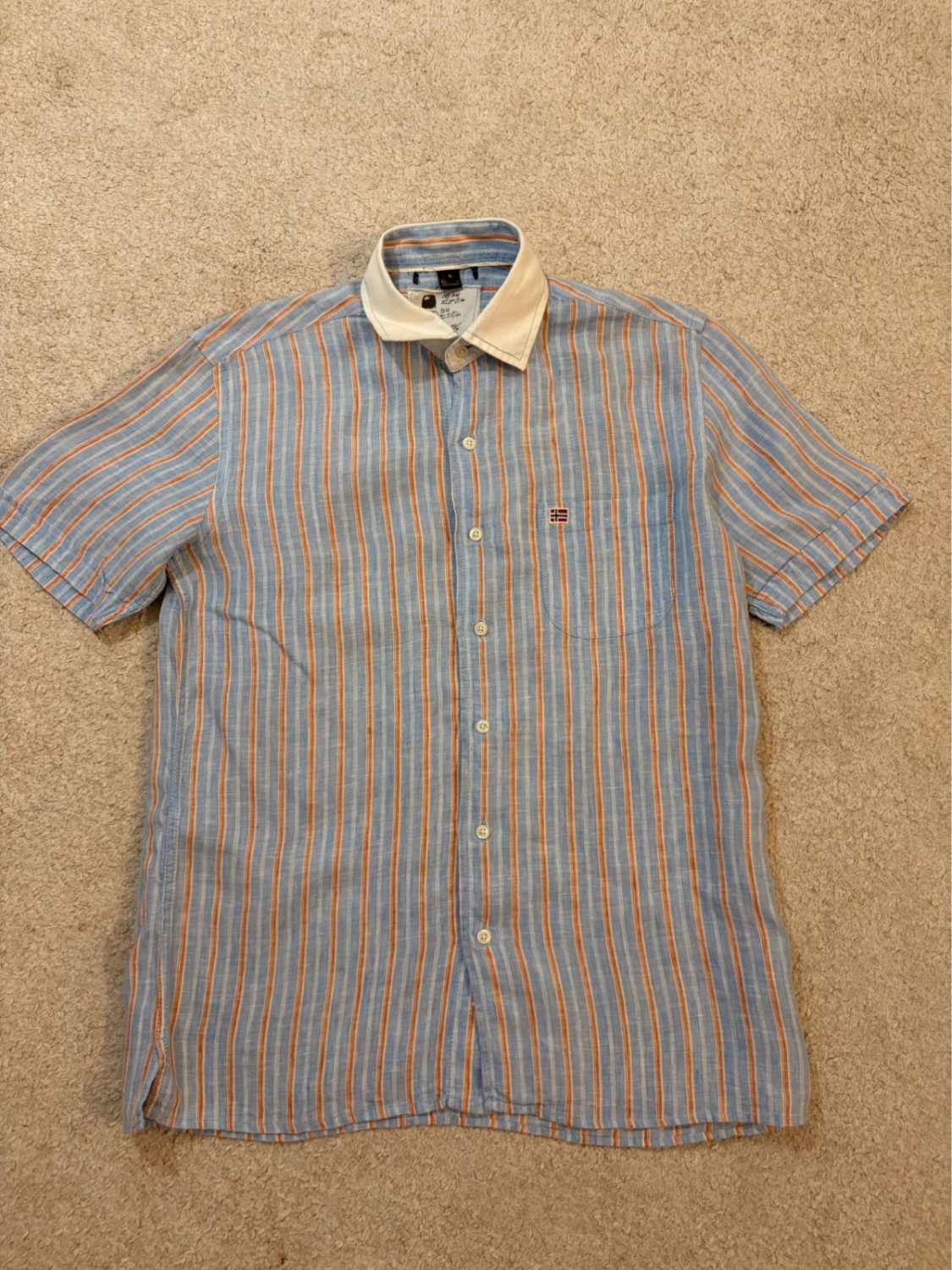 🧡 Chemise Napapijri à Rayures Bleu Clair/Blanc/Orange Lin - Fraîcheur & Voyage