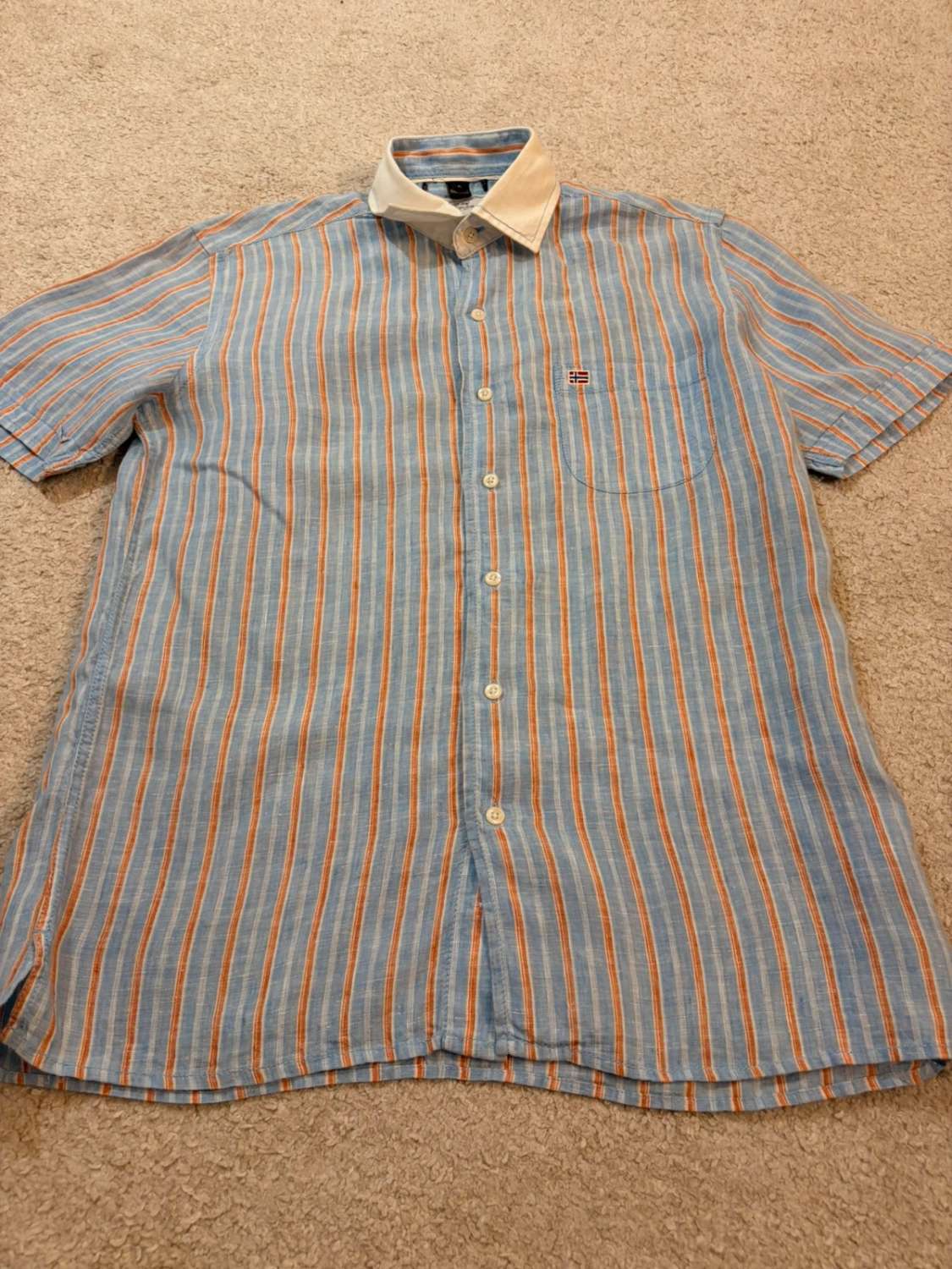 🧡 Chemise Napapijri à Rayures Bleu Clair/Blanc/Orange Lin - Fraîcheur & Voyage