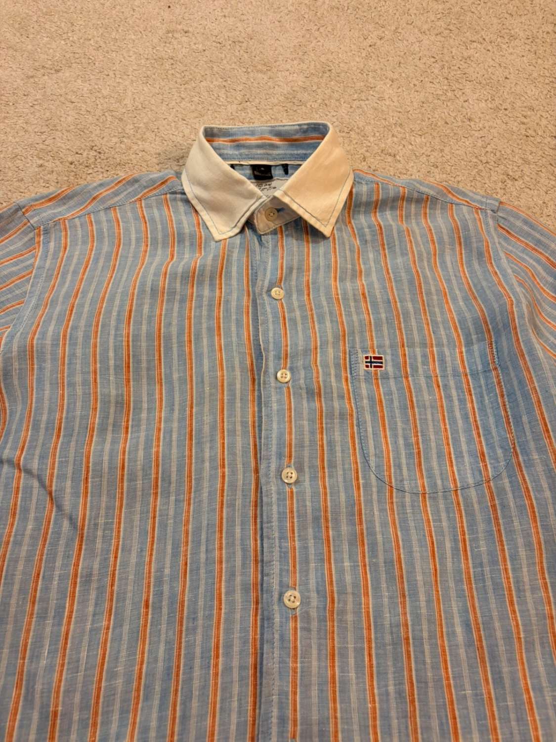 🧡 Chemise Napapijri à Rayures Bleu Clair/Blanc/Orange Lin - Fraîcheur & Voyage