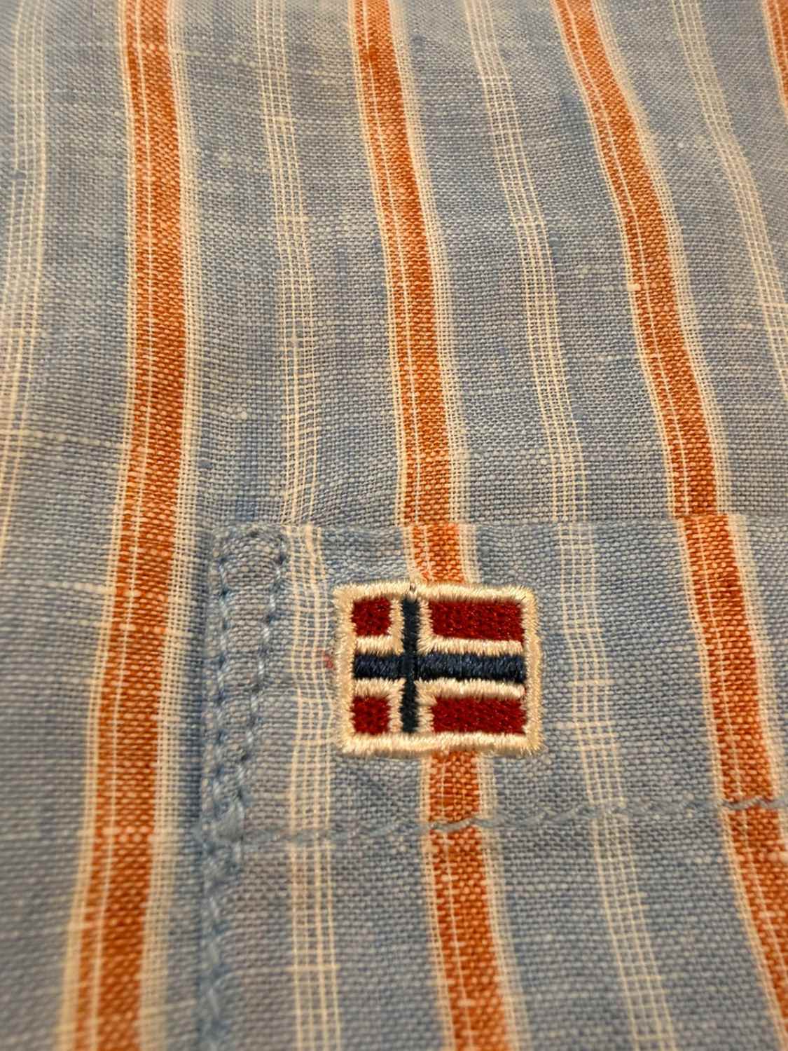 🧡 Chemise Napapijri à Rayures Bleu Clair/Blanc/Orange Lin - Fraîcheur & Voyage