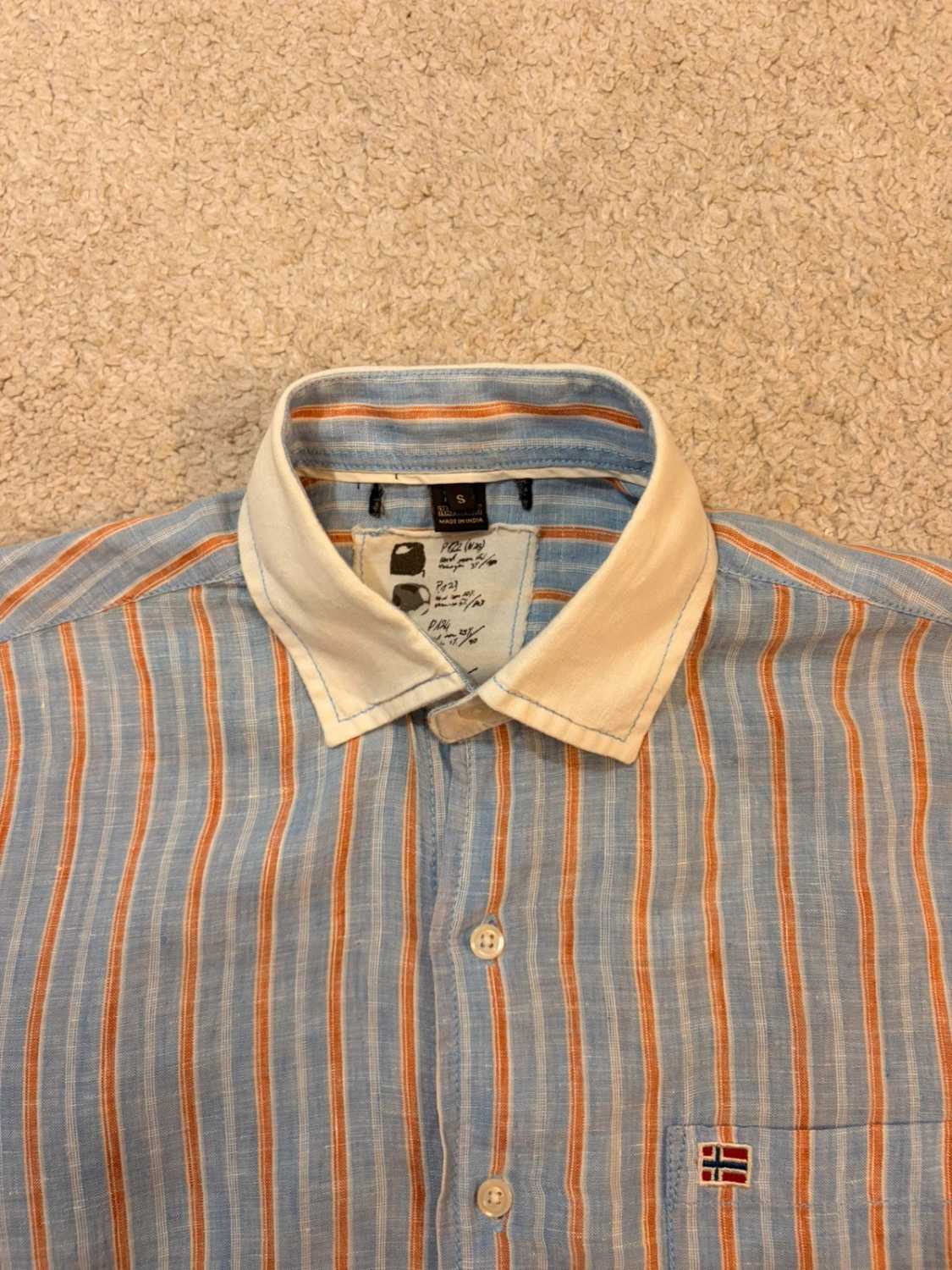 🧡 Chemise Napapijri à Rayures Bleu Clair/Blanc/Orange Lin - Fraîcheur & Voyage